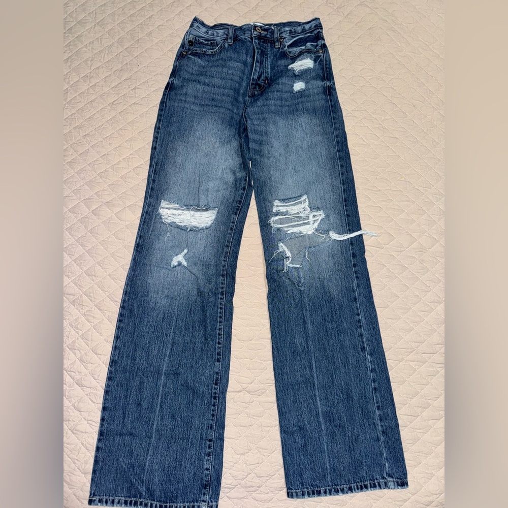 KanCan Distressed Blue Jeans, straight wide leg